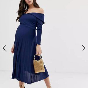 ASOS DESIGN maternity pleated bardot midi dress - Navy / US 4